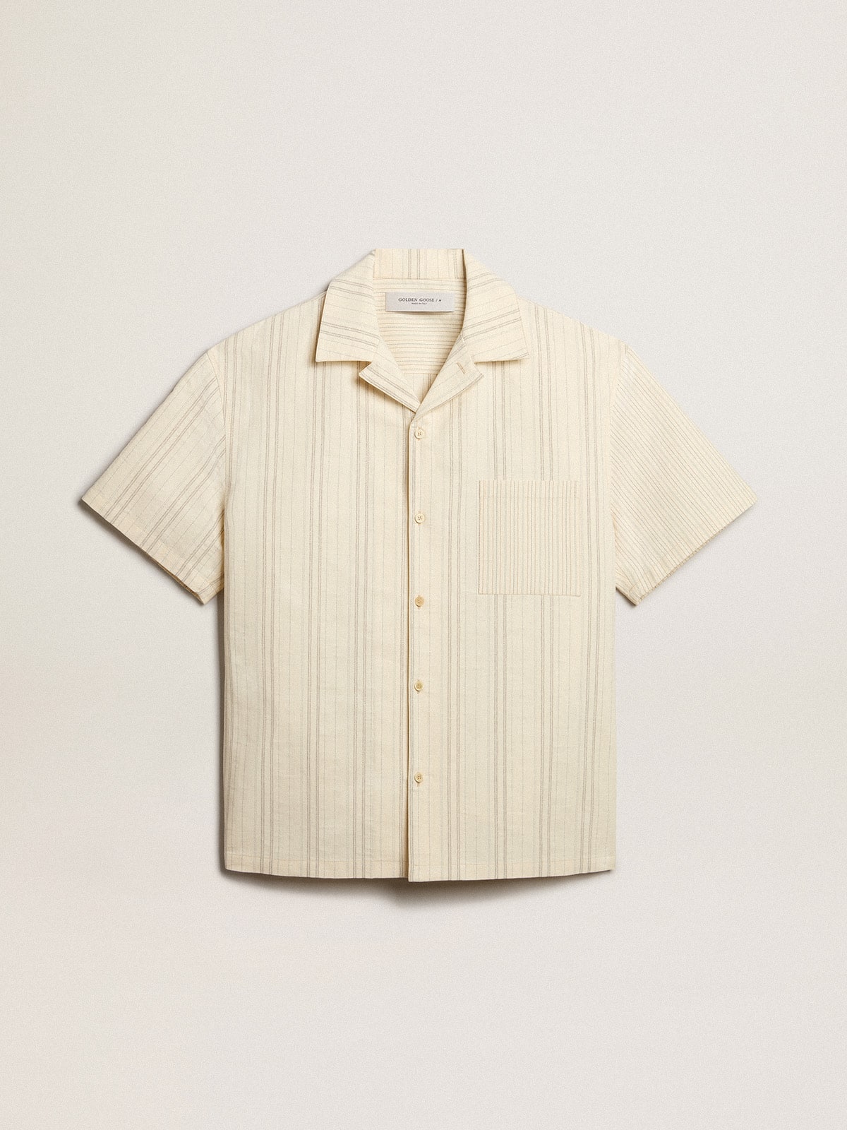 Men's short-sleeved shirt in ecru-colored cotton| Golden Goose