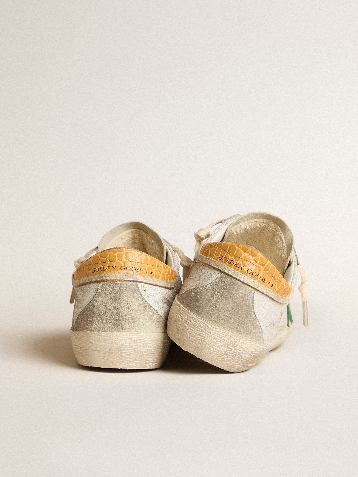 Men's Super-Star with green suede star and yellow croc-print leather heel tab| Golden Goose