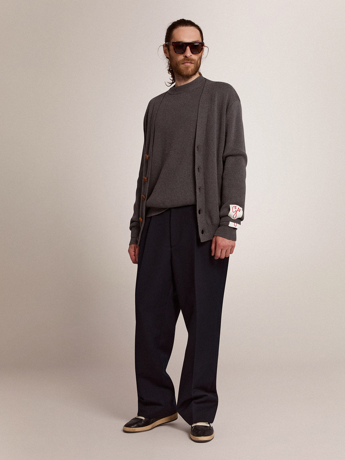 Men's grey cotton cardigan with buttons| Golden Goose