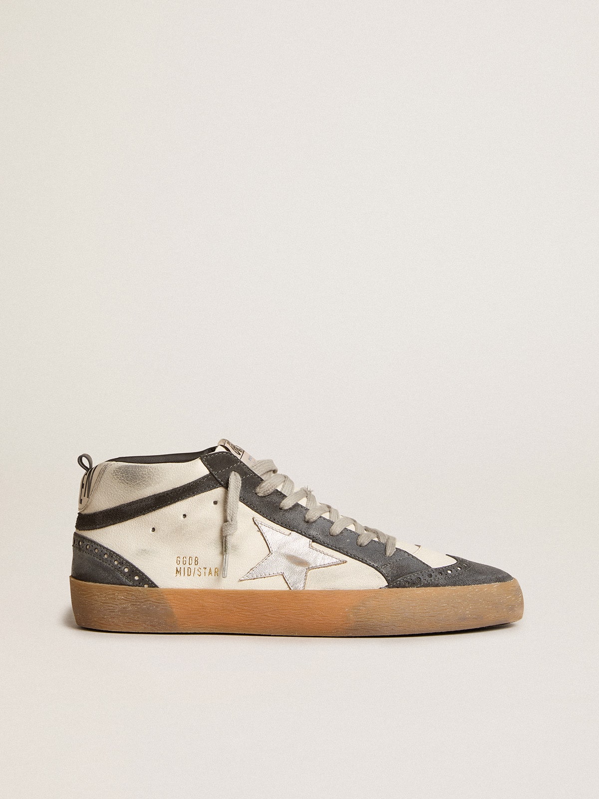 Mid Star in nappa leather with silver leather star and black suede flash| Golden Goose