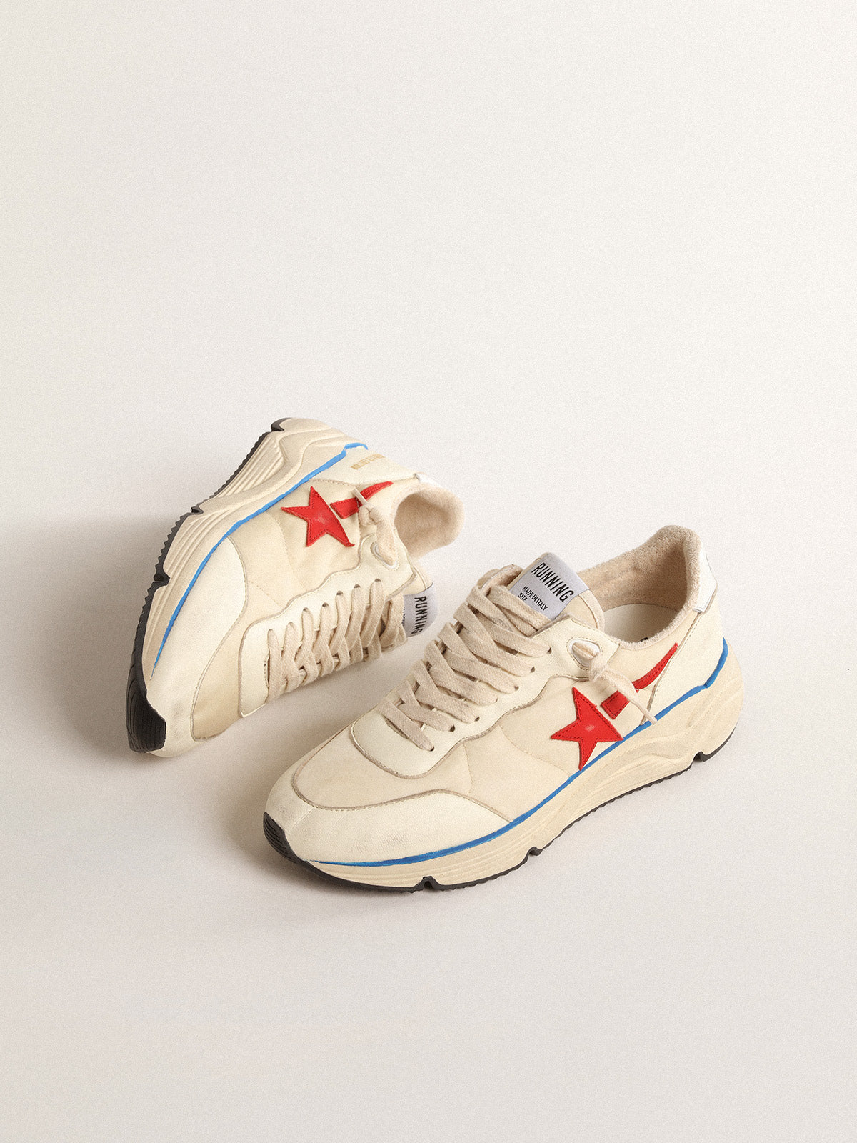 Women's Running Sole LTD in beige nylon with red leather star| Golden Goose