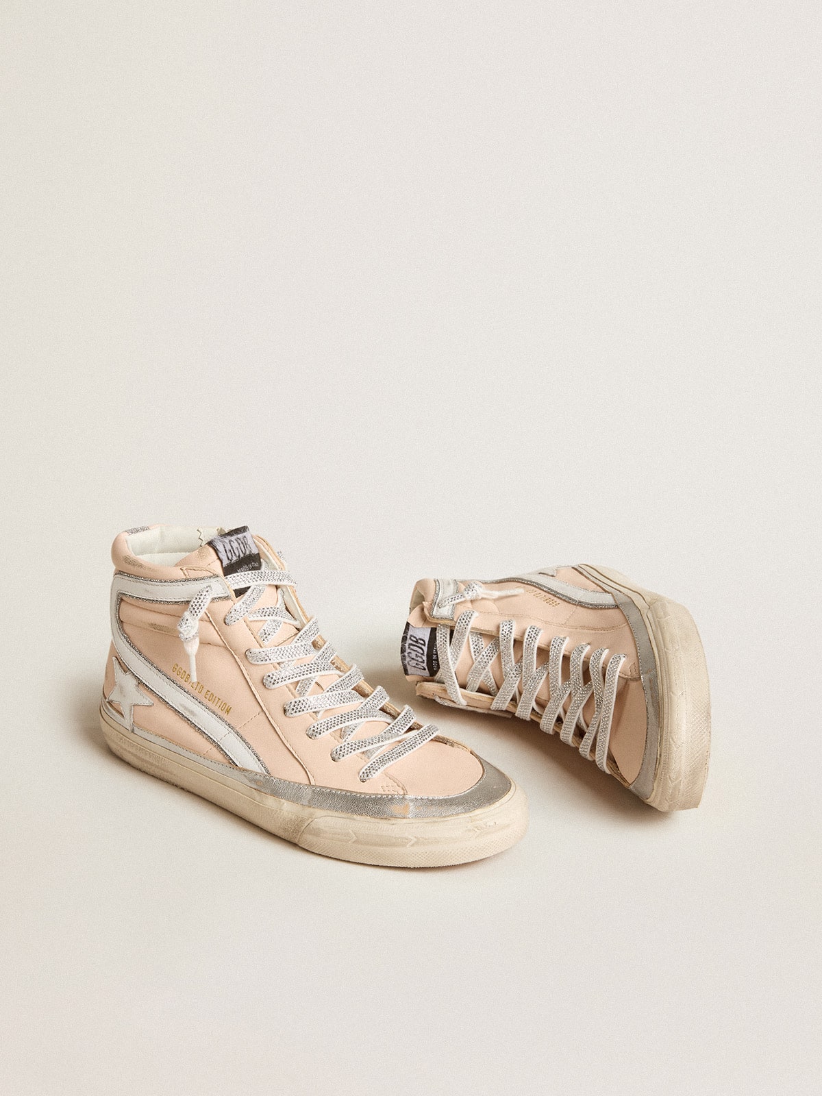 Women's Slide LTD in pink nappa leather with white star and Swarovski inserts| Golden Goose