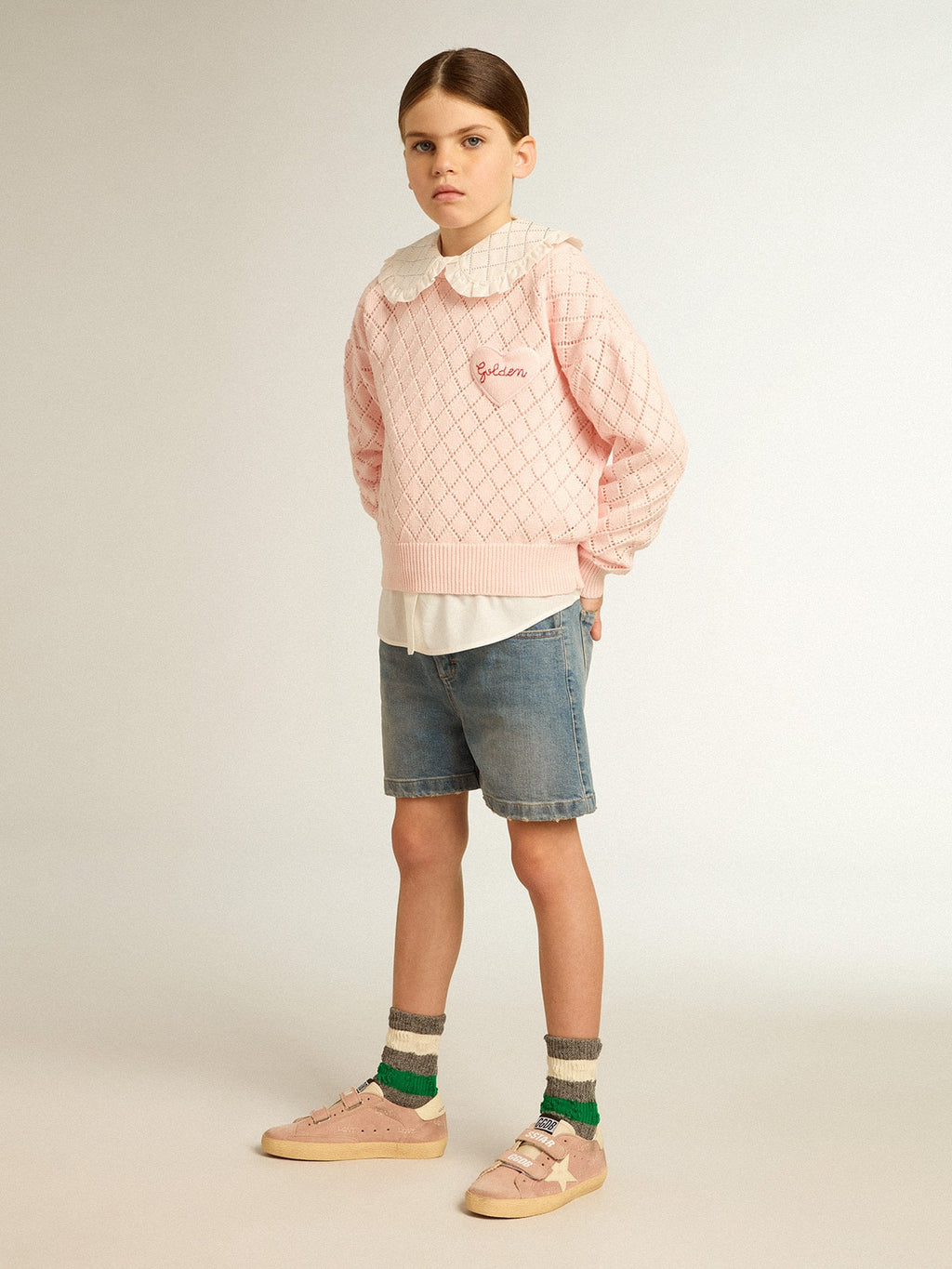 Cropped round-neck pullover with diamond pattern| Golden Goose
