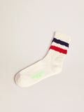Vintage white socks with distressed details and two-tone stripes| Golden Goose