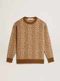 Round-neck sweater with olive-green jacquard lettering motif| Golden Goose