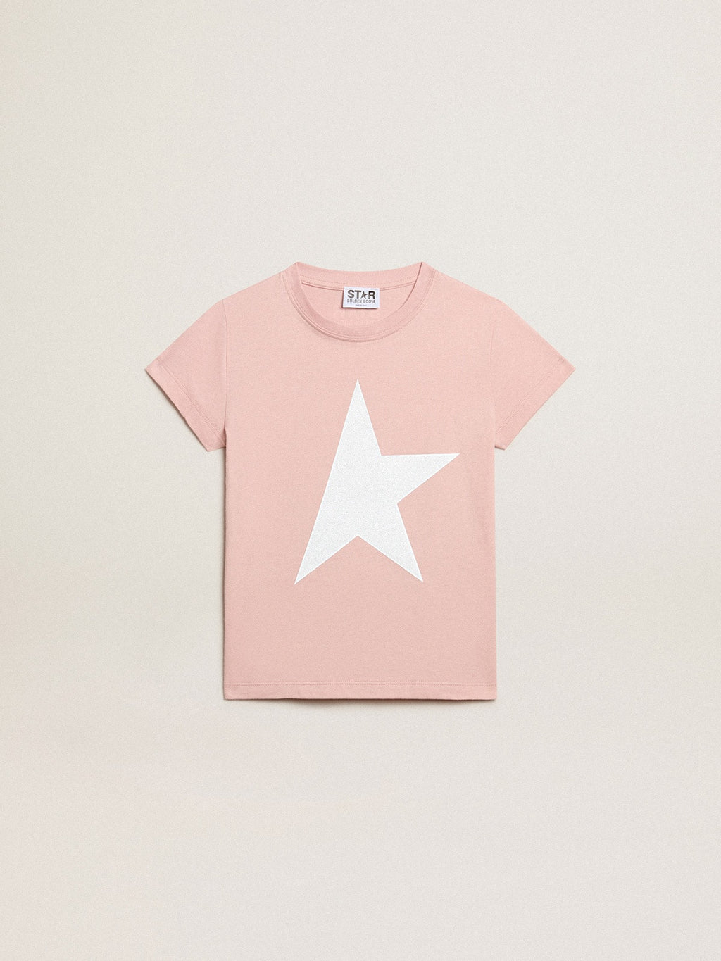 Girls' pink T-shirt with white logo and maxi star| Golden Goose
