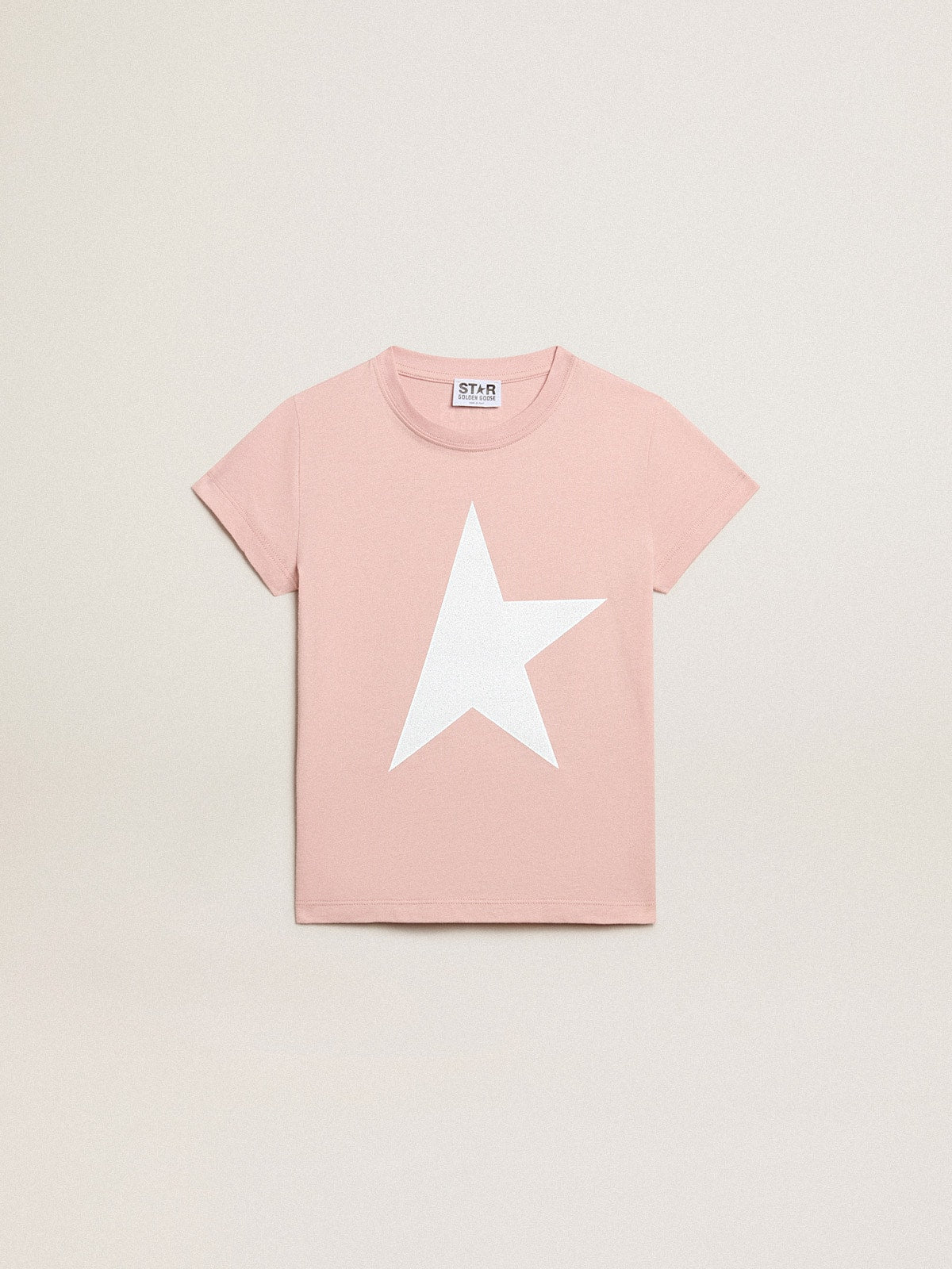 Girls' pink T-shirt with white logo and maxi star| Golden Goose