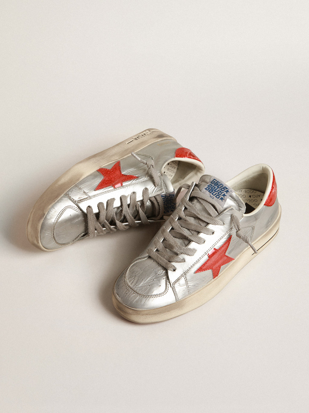 Men's Stardan in metallic leather with red glitter inserts| Golden Goose