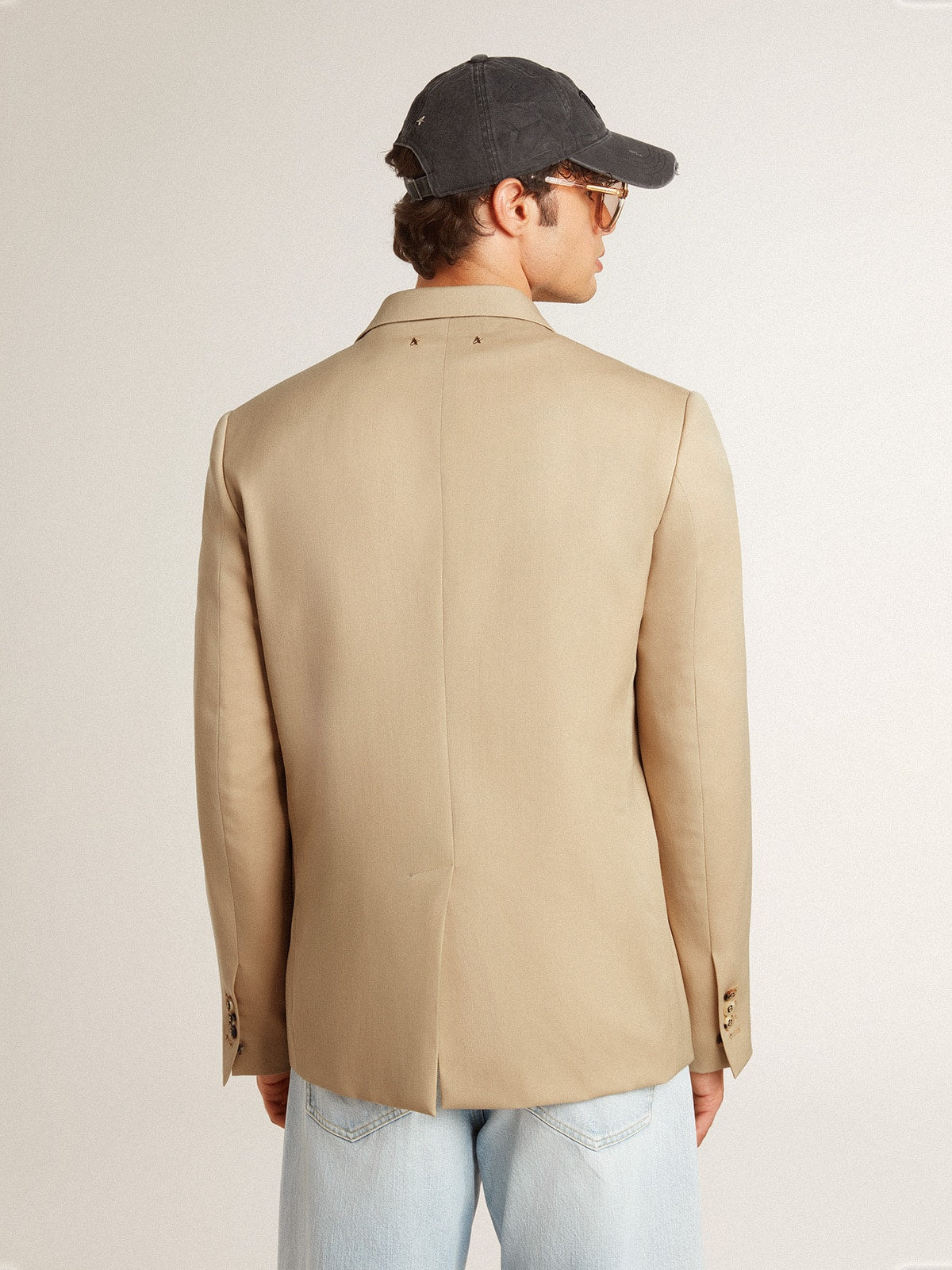 Single-breasted blazer in sand with horn buttons| Golden Goose