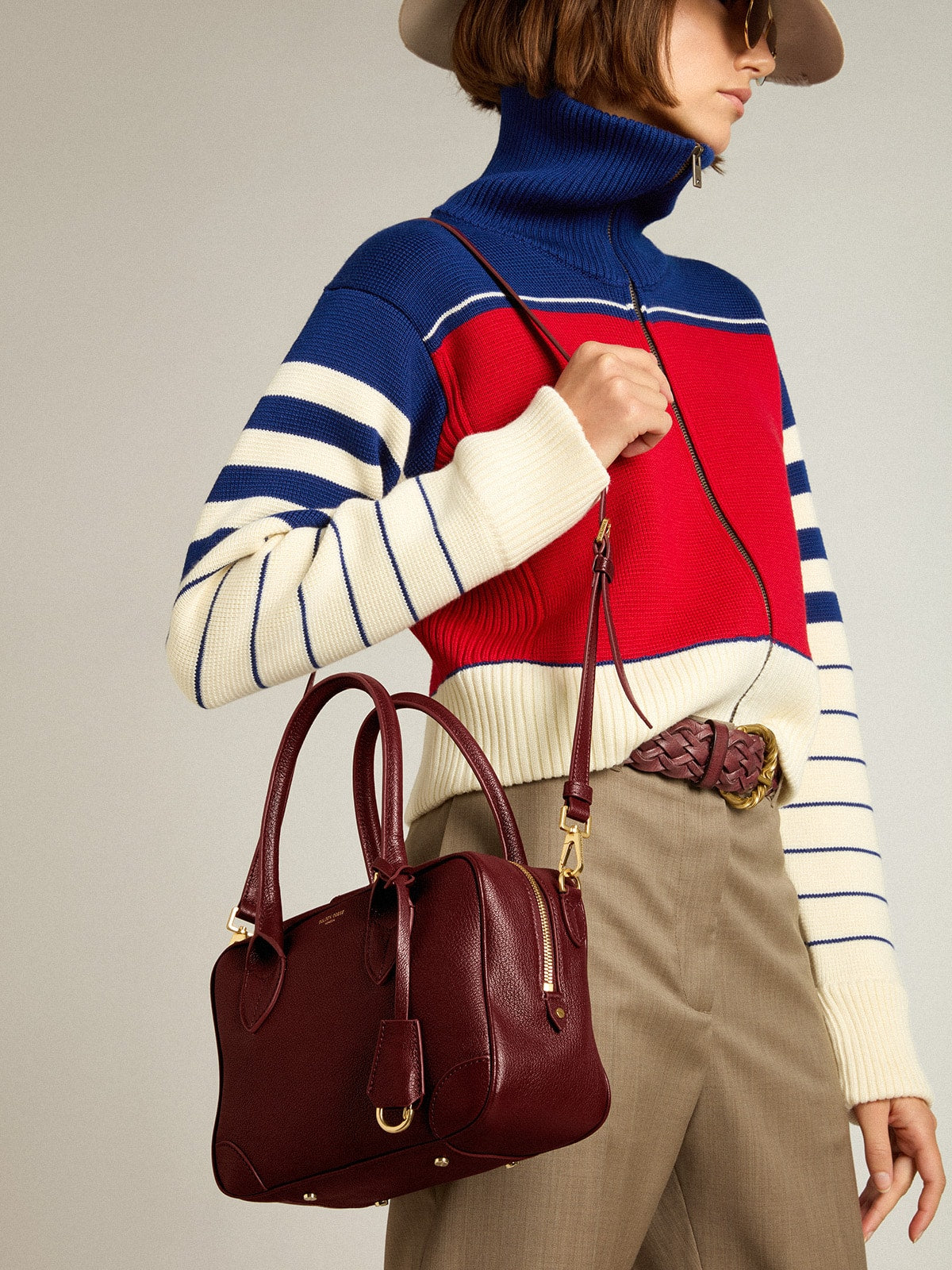 Vita Bag in burgundy sheepskin leather with gold details| Golden Goose
