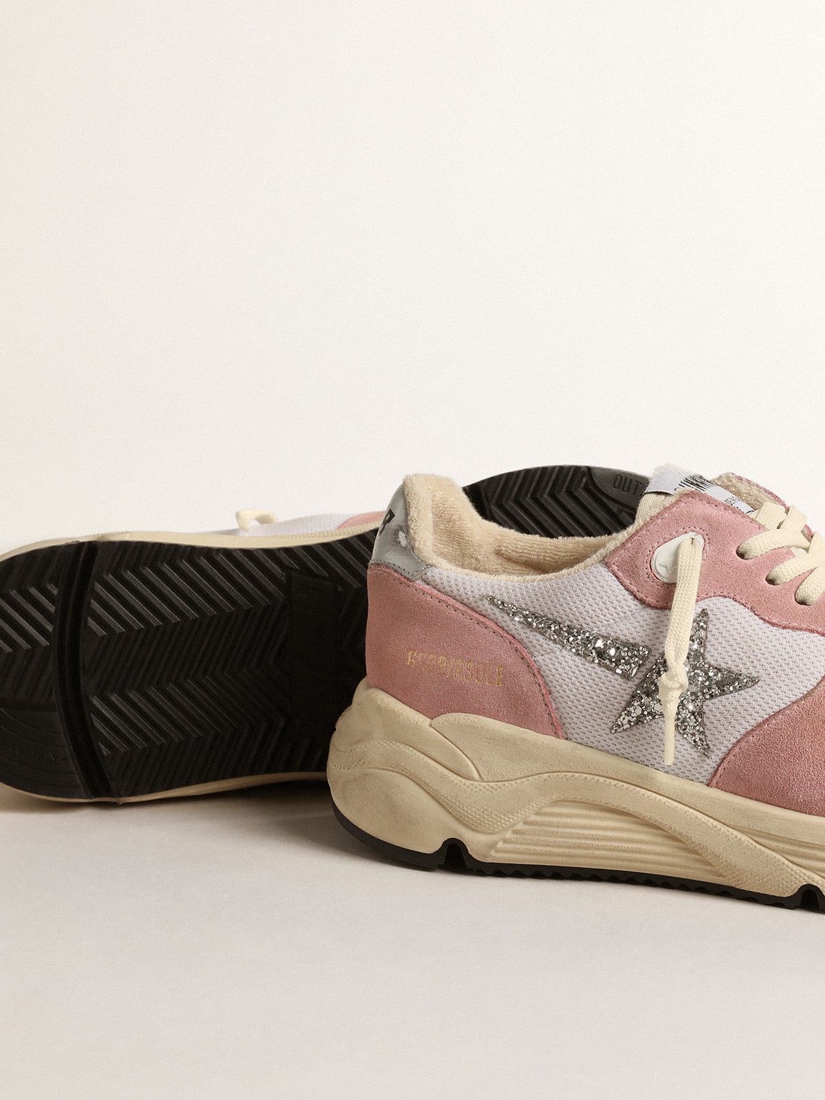 Running Sole in gray mesh and suede with silver glitter star| Golden Goose