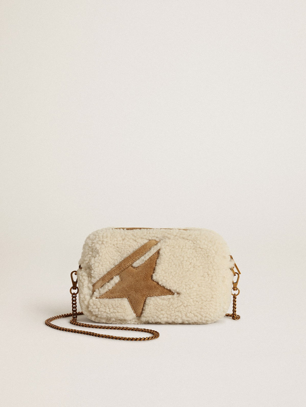 Mini Star Bag in beige shearling with suede star| Golden Goose