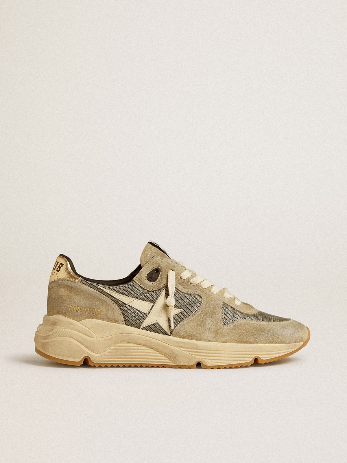Running Sole in gray suede with white star and white heel tab| Golden Goose