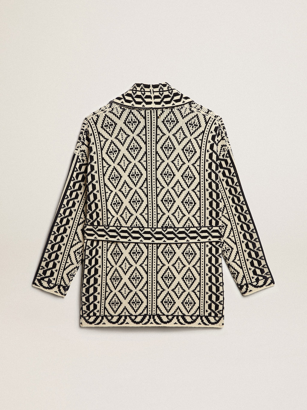 Cardigan in papyrus-colored wool with jacquard motif and crystals| Golden Goose