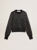 Women's black wool blend cropped sweater with all-over sequins| Golden Goose
