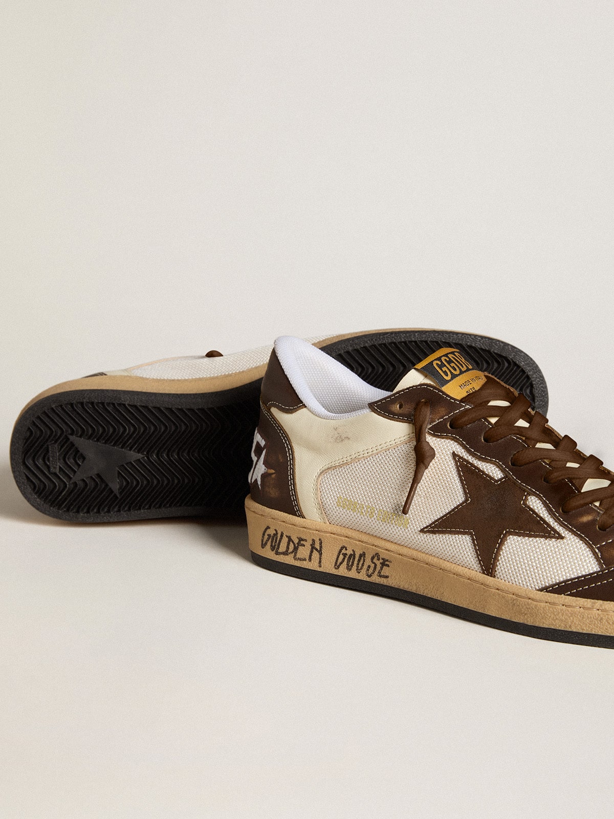 Ball Star in nappa and mesh with suede star and brown leather inserts| Golden Goose
