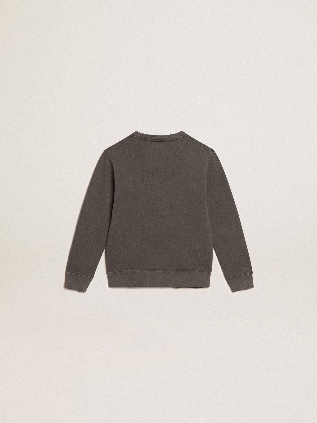 Distressed gray sweatshirt with crystal lettering| Golden Goose