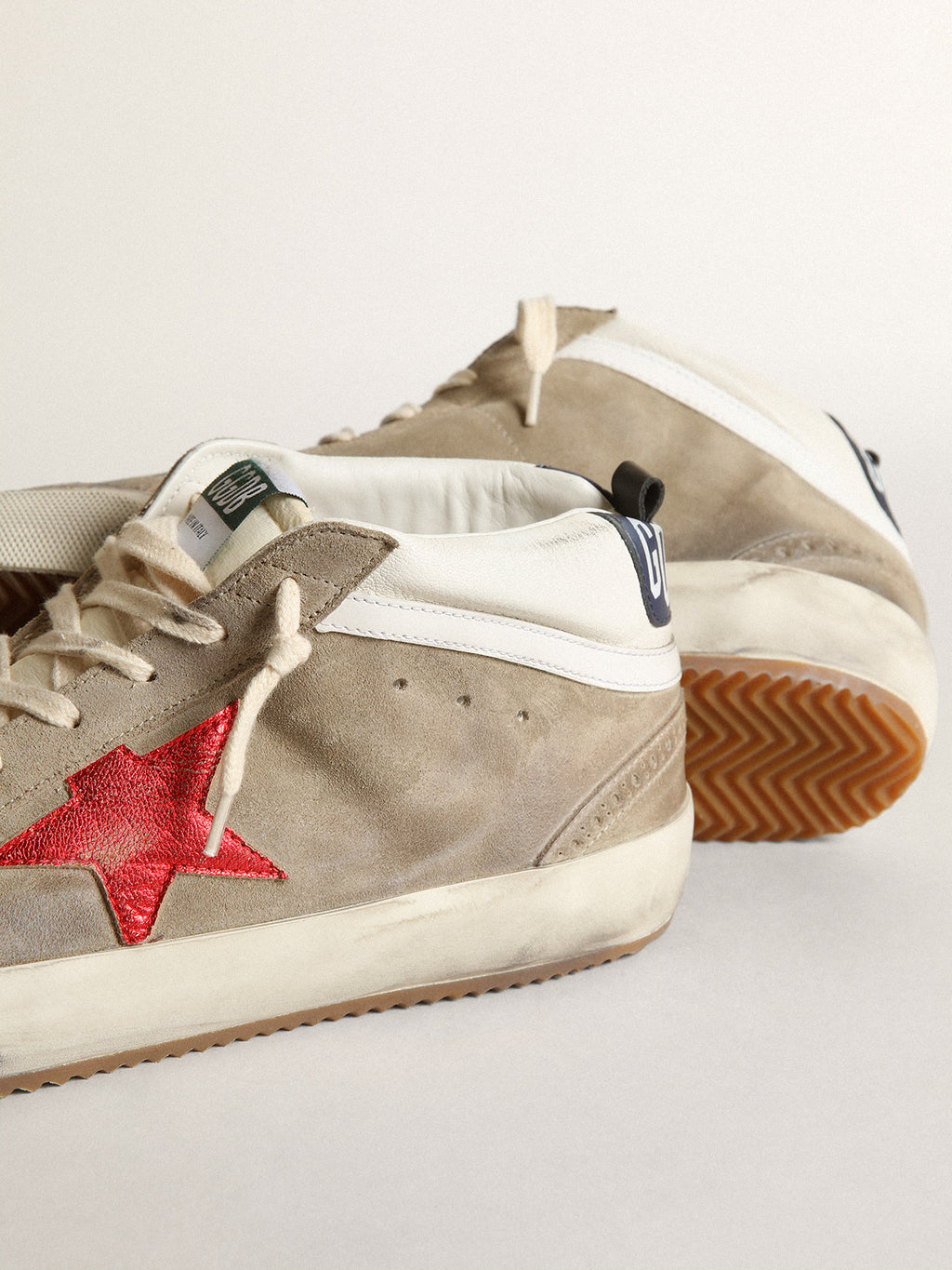 Men's Mid Star in dove gray suede with red leather star| Golden Goose