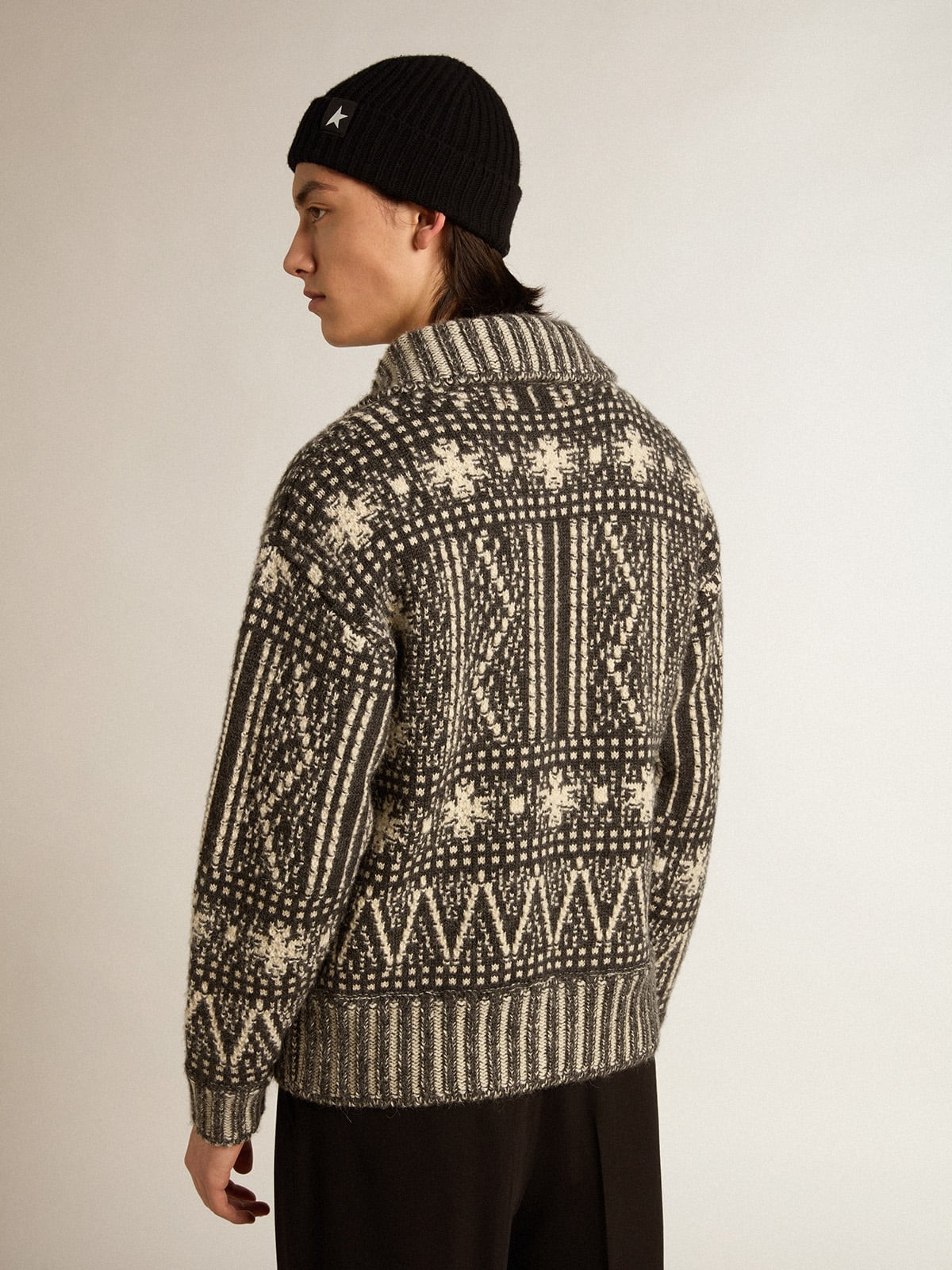 Cardigan with dark gray Fair Isle pattern| Golden Goose