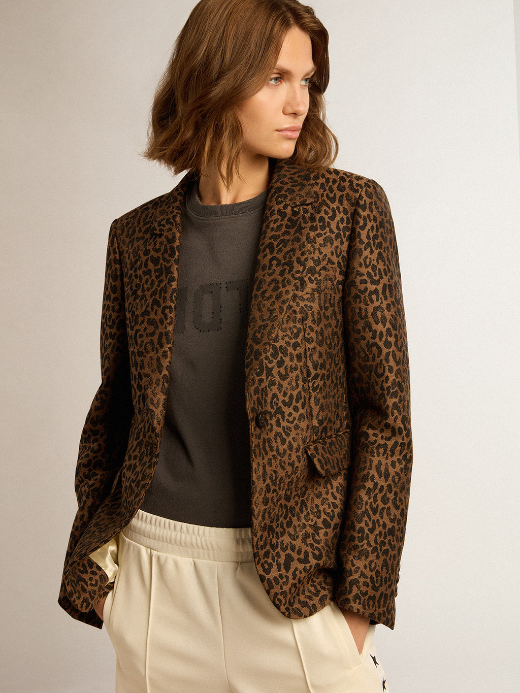 Golden Collection single-breasted blazer in wool with jacquard animal pattern| Golden Goose