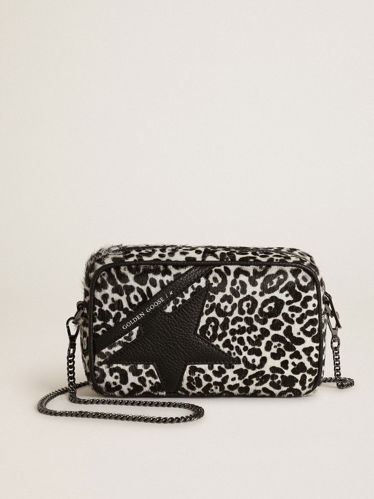 Women's Mini Star Bag in black and white leopard print pony skin| Golden Goose