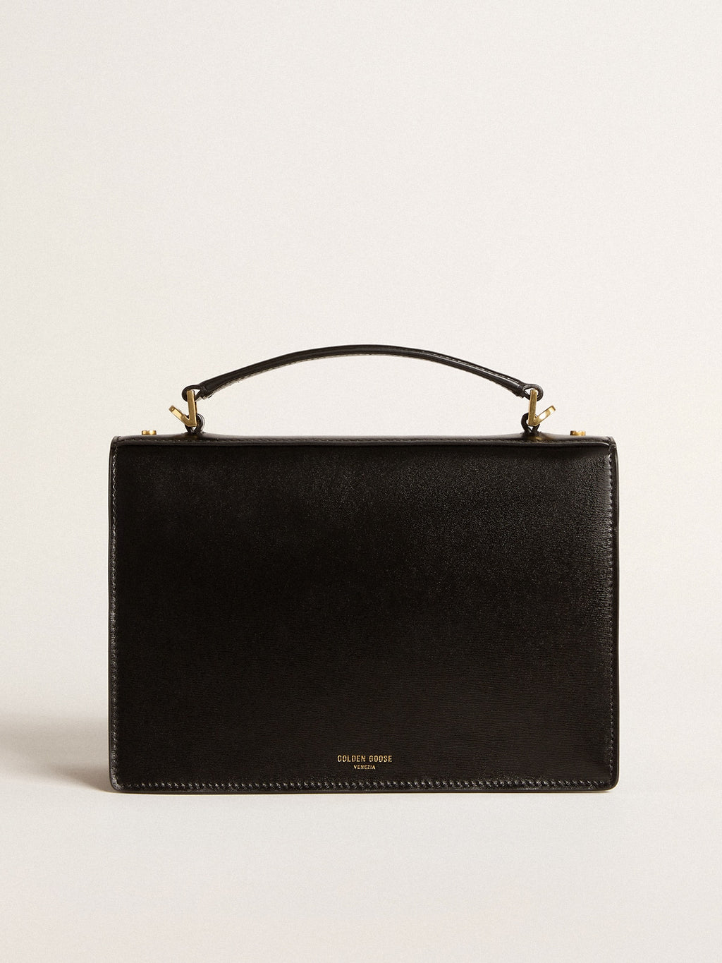 Venezia Bag in black boarded leather with gold details| Golden Goose