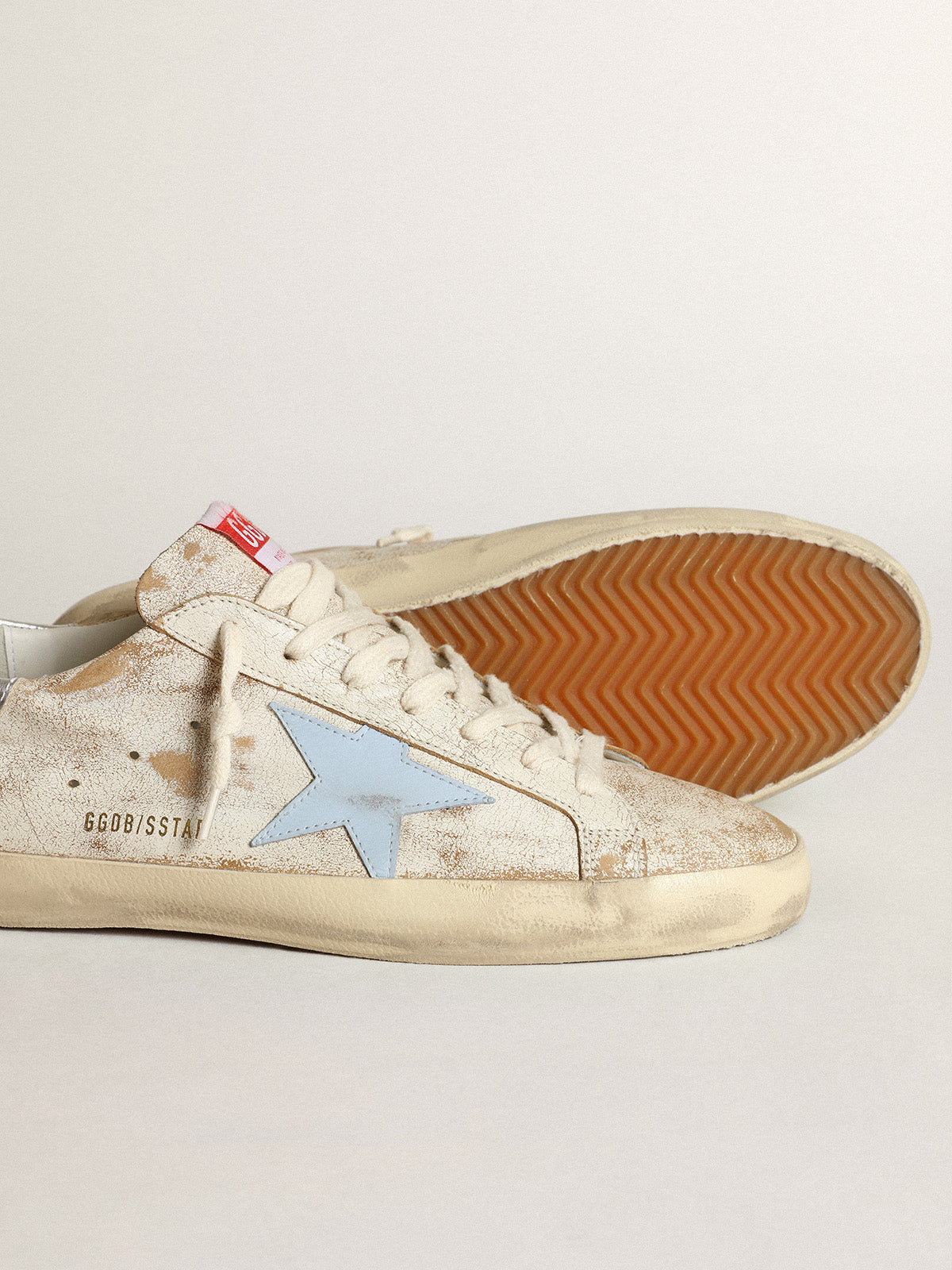 Men's Super-Star with star in smoky light blue leather and silver heel| Golden Goose