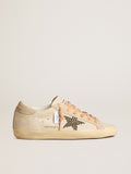 Super-Star LTD in leather with beige suede star with Swarovski studs| Golden Goose