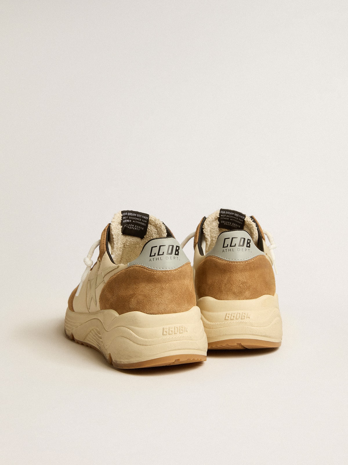 Men's Running Sole in ivory nylon and tobacco suede| Golden Goose