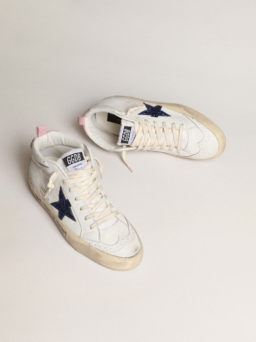 Mid Star with blue glitter star and pink suede heel tab| Golden Goose