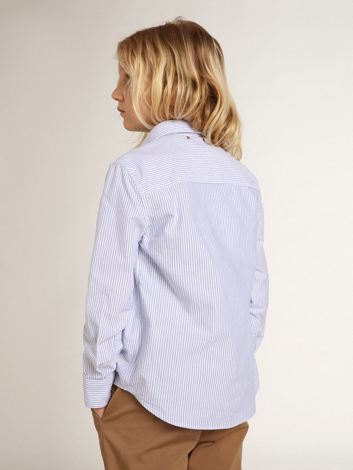 Boys' shirt with light blue stripes| Golden Goose