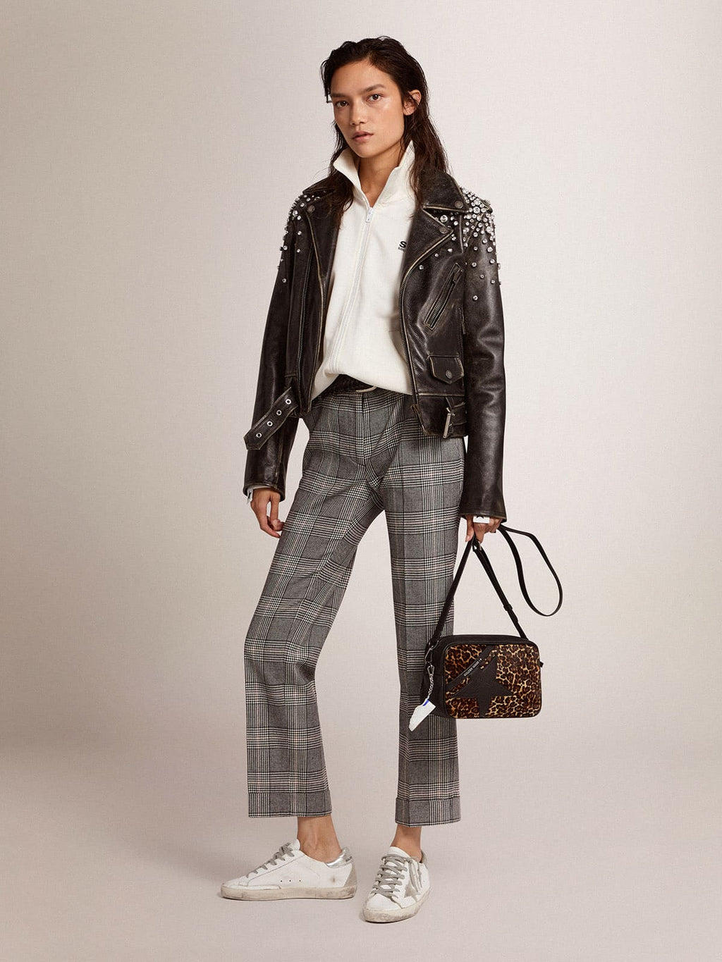 Women's Super-Star with silver heel tab and metal stud lettering| Golden Goose