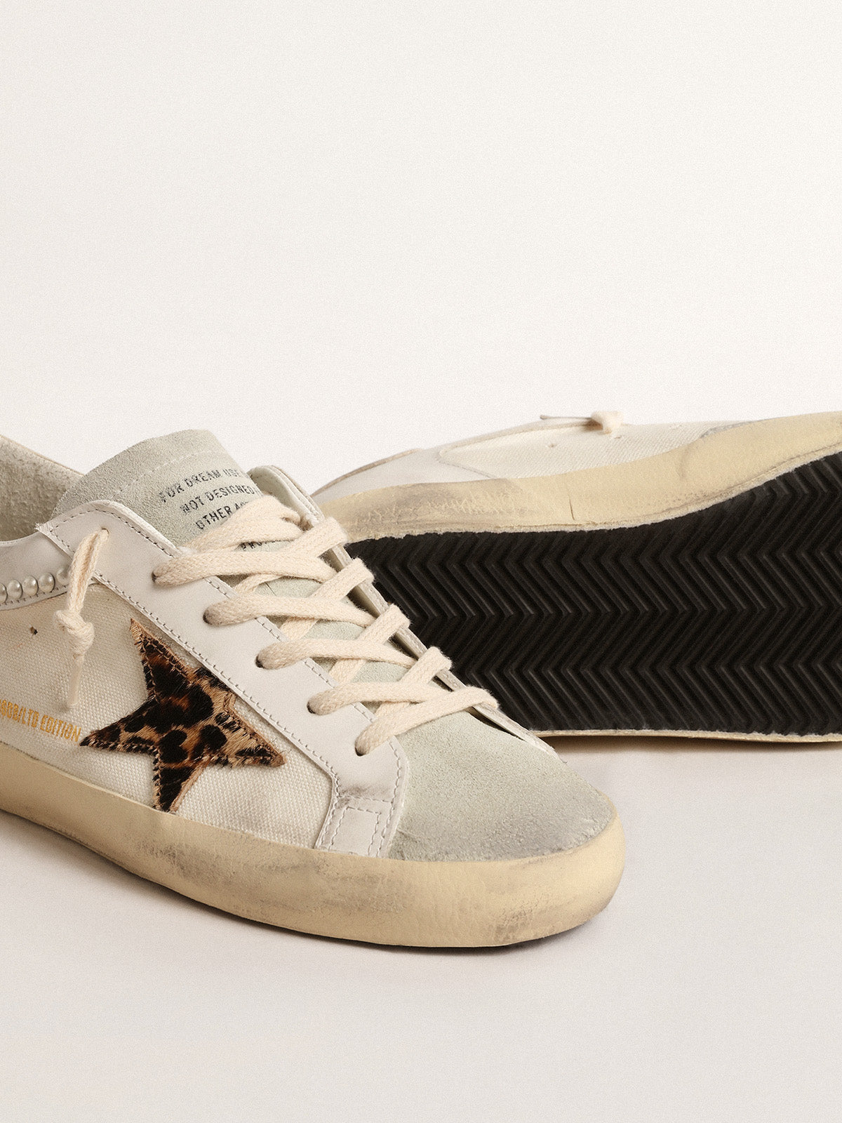 Super-Star LTD in canvas and leather with leopard-print pony skin star| Golden Goose