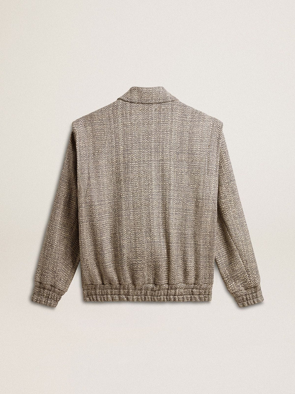 Women's bomber jacket in ecru brown herringbone wool| Golden Goose