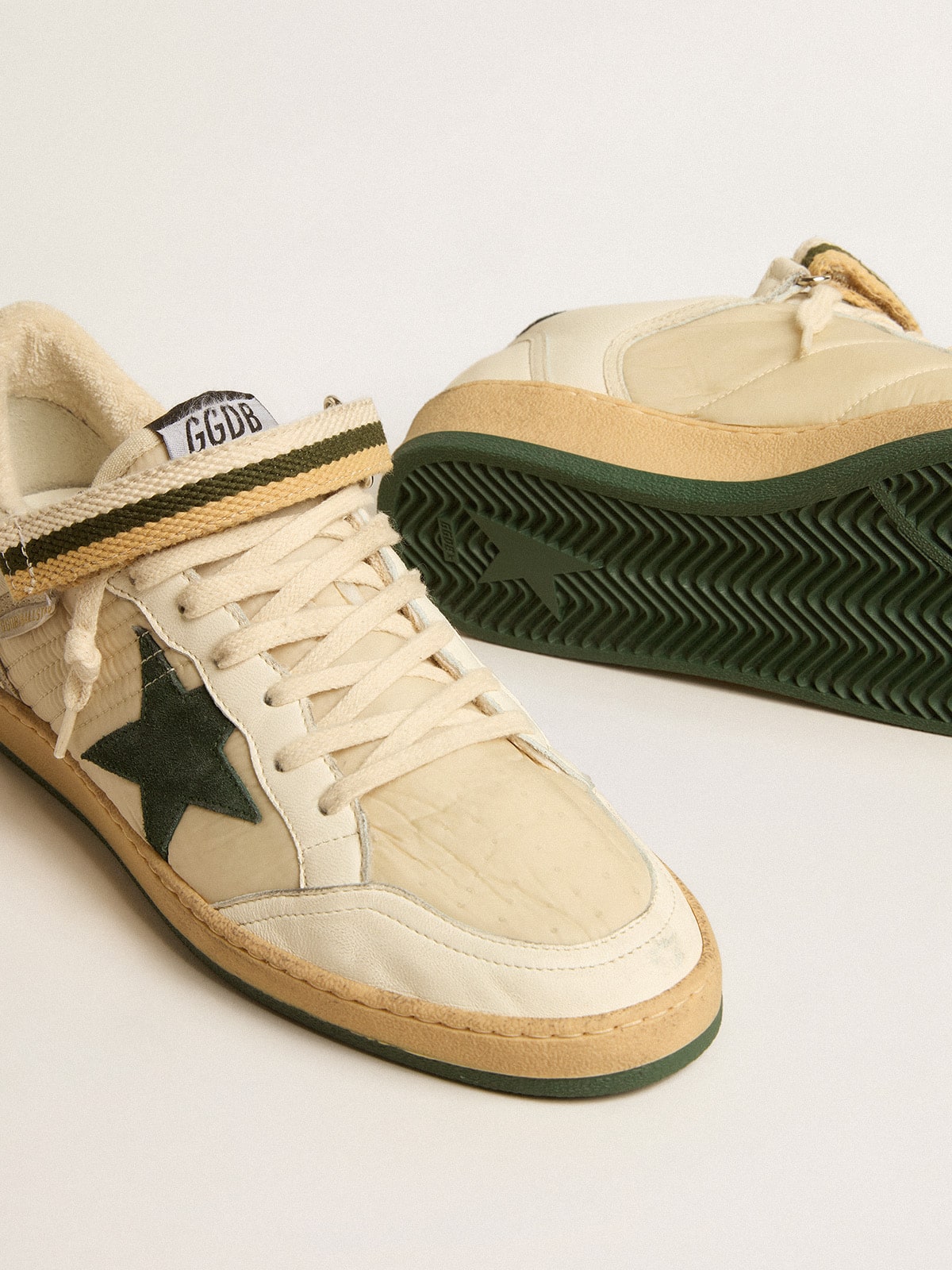 Ball Star in nylon and nappa with green suede star and heel tab| Golden Goose