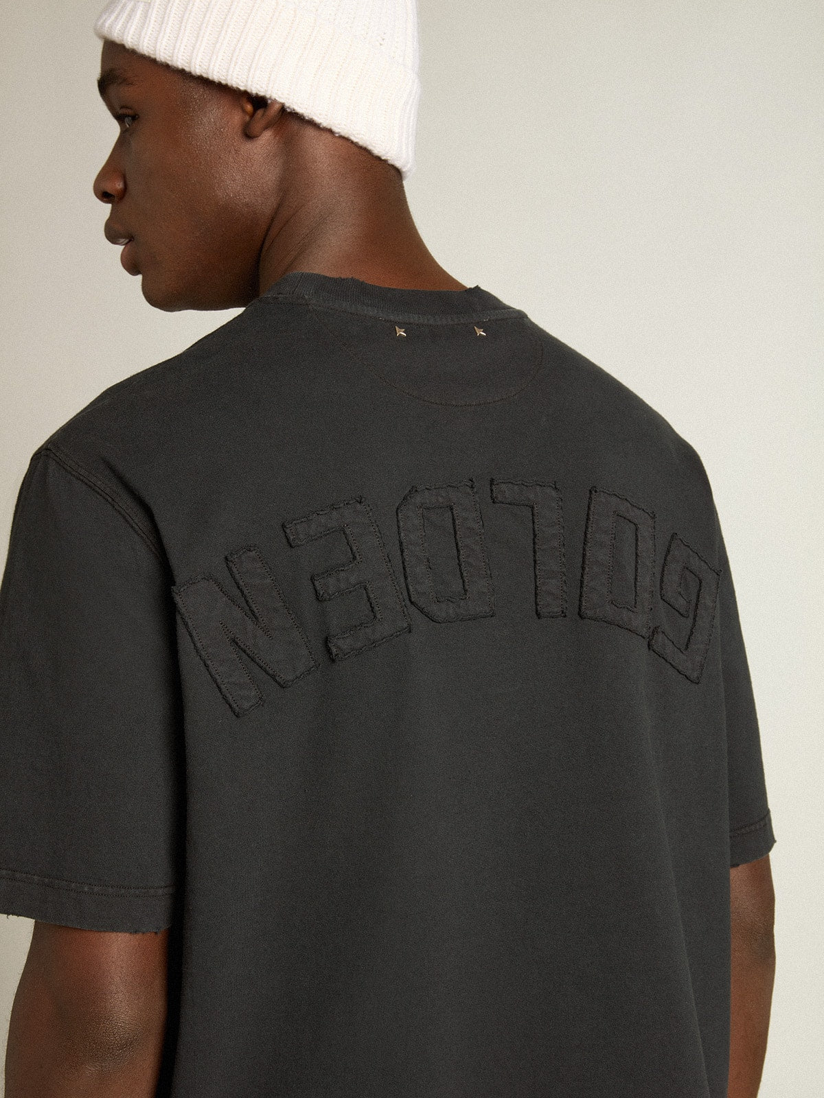 T-shirt in washed black with reverse logo on the back - Jersey Capsule| Golden Goose
