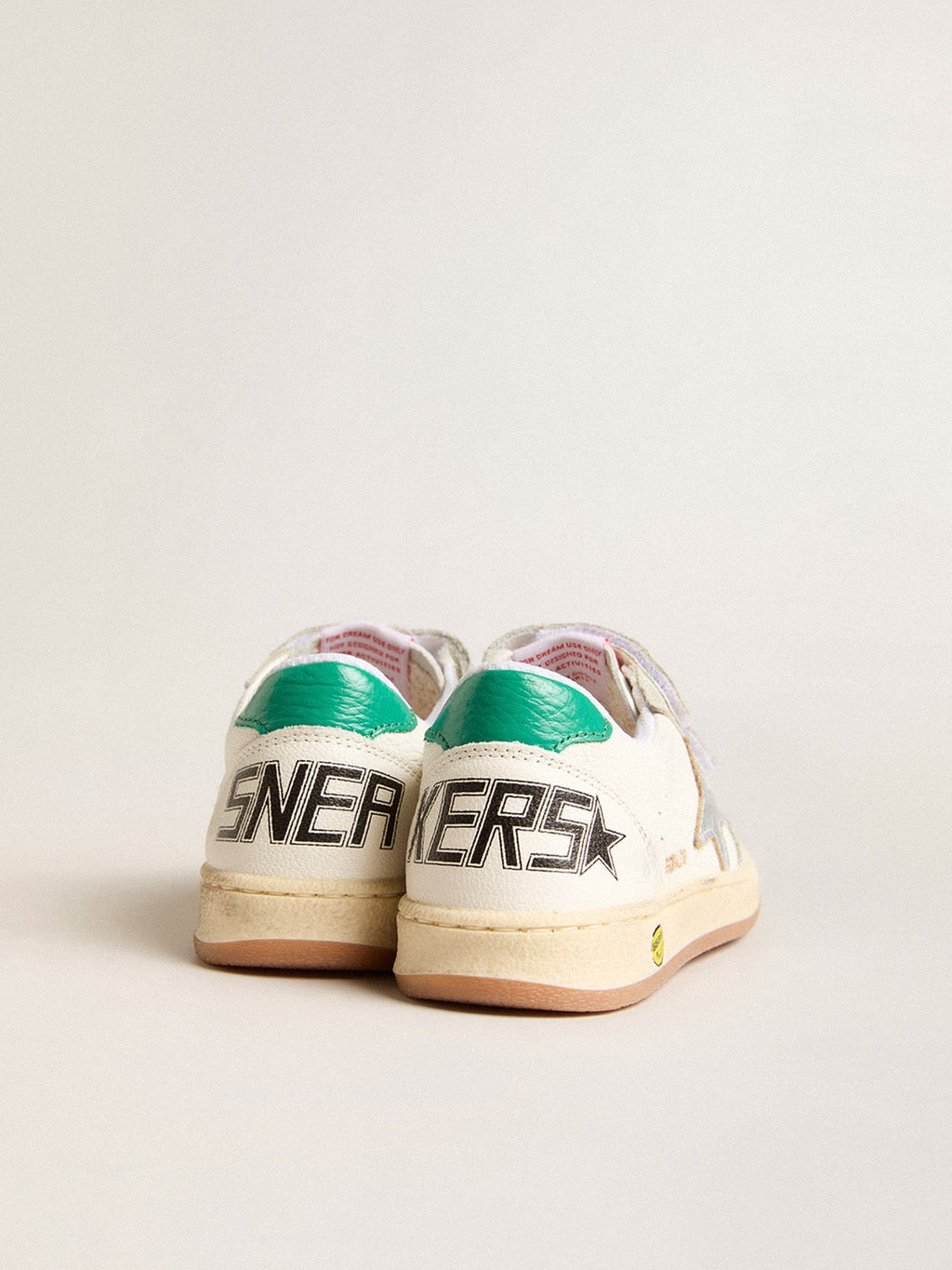 Junior Ball Star with silver star and green suede heel tab| Golden Goose
