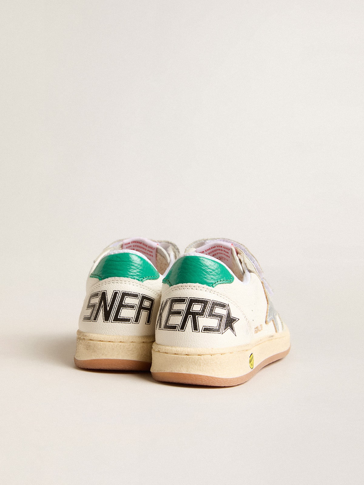 Junior Ball Star with silver star and green suede heel tab| Golden Goose