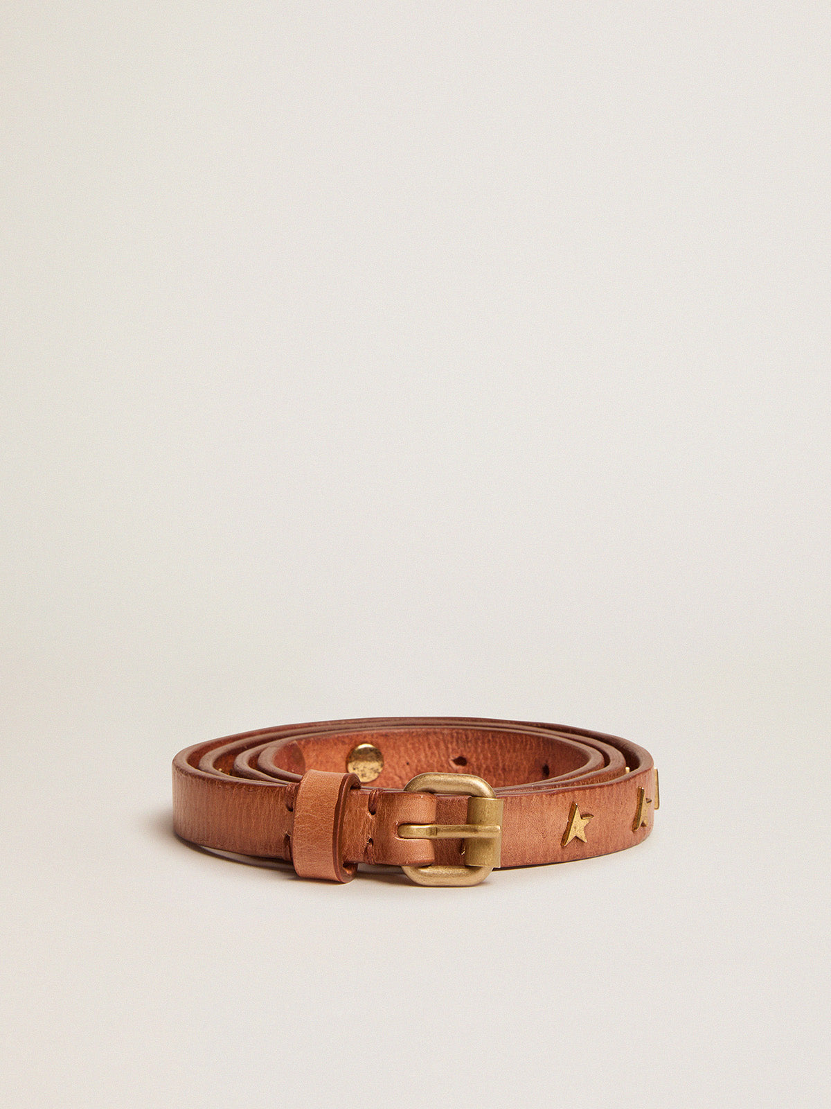 Molly tan leather belt with star-shaped studs| Golden Goose