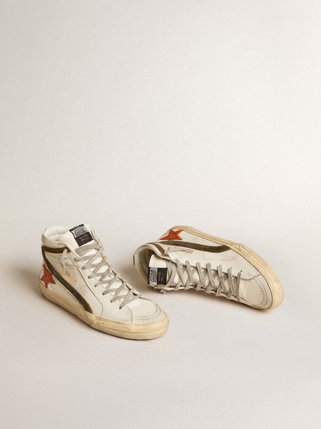 Men's nappa leather Slide with orange croc-print star and green suede flash| Golden Goose