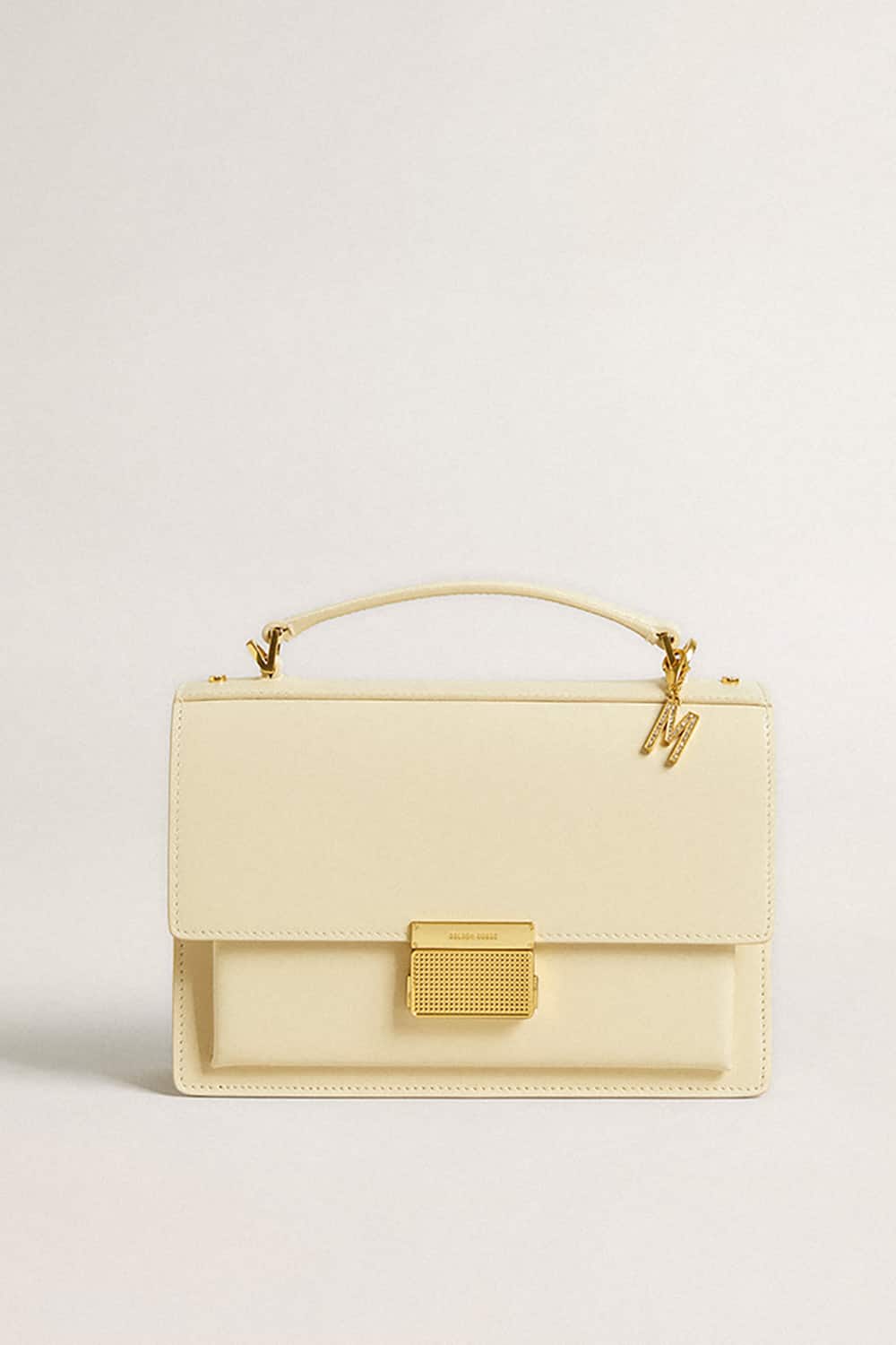 Letter M charm in gold-colored brass with crystals| Golden Goose
