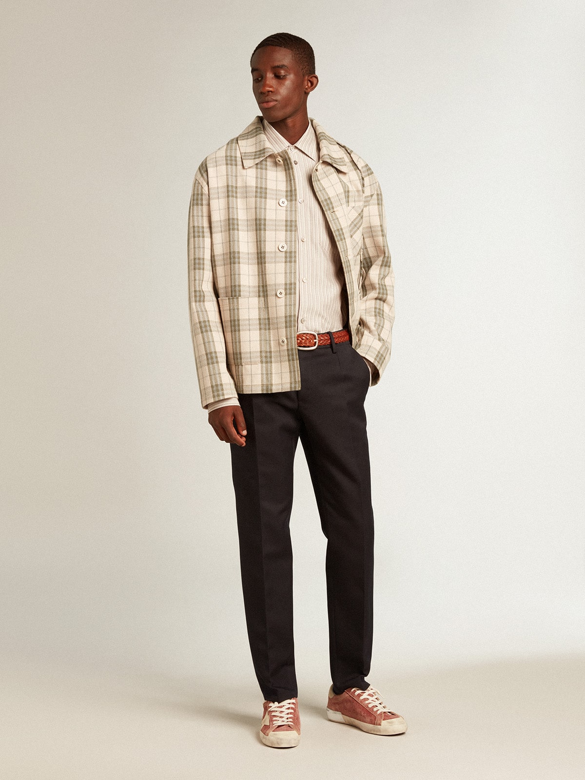 Men's viscose-blend linen shirt with striped pattern