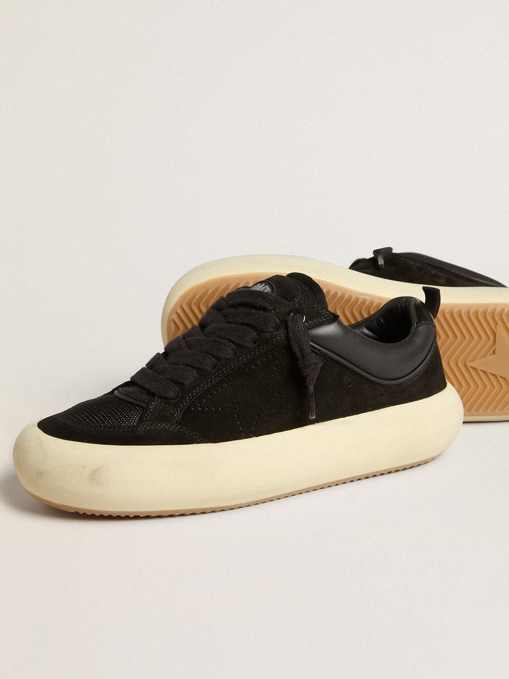 Men's Space-Star Cube in black suede with perforated star| Golden Goose