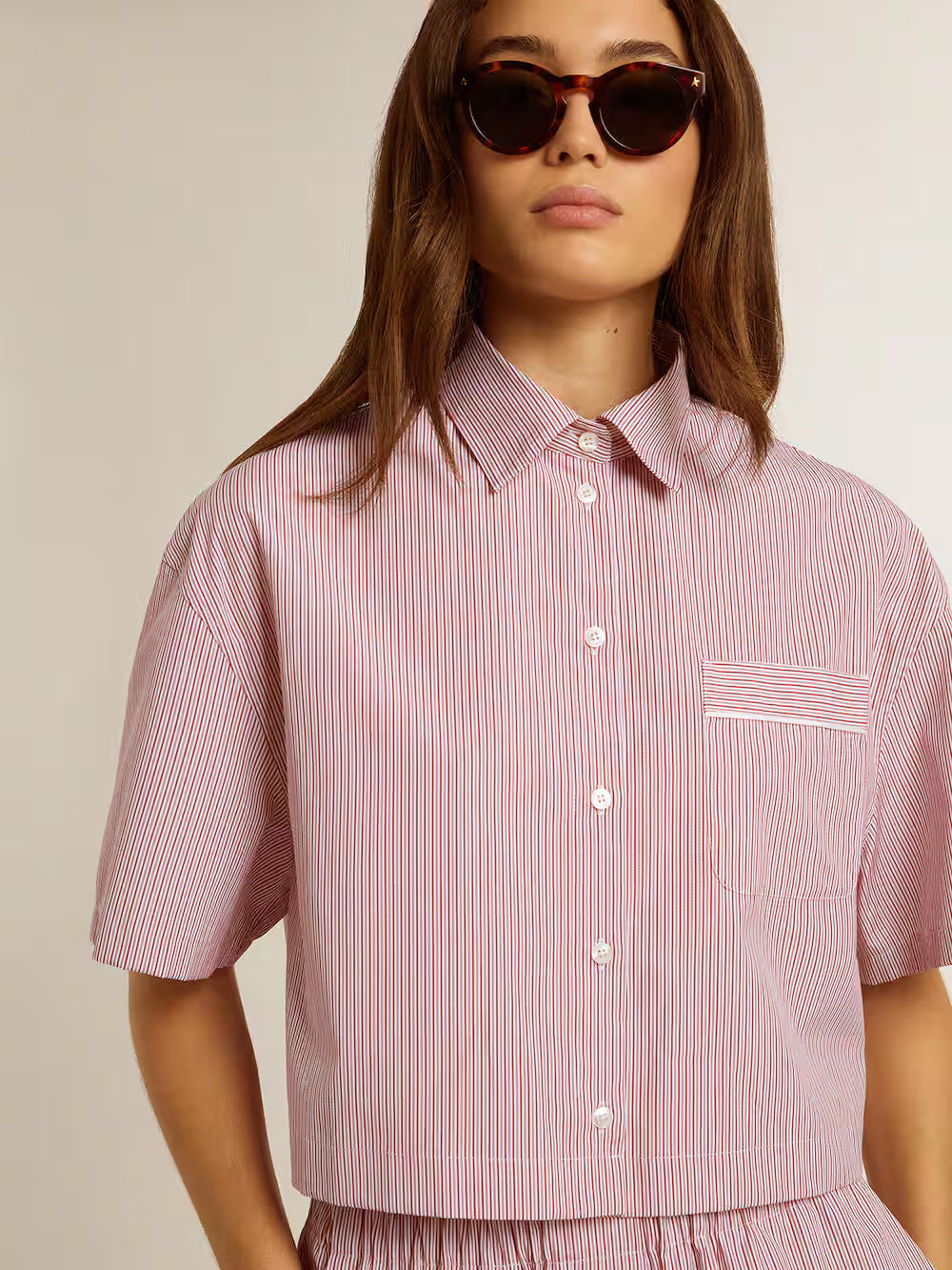 Women's cropped shirt in striped cotton poplin| Golden Goose