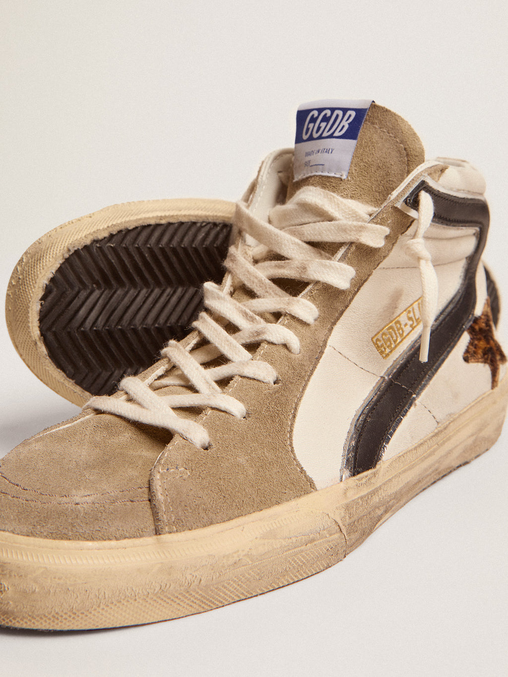 Men's Slide with leopard print pony skin star and black flash| Golden Goose