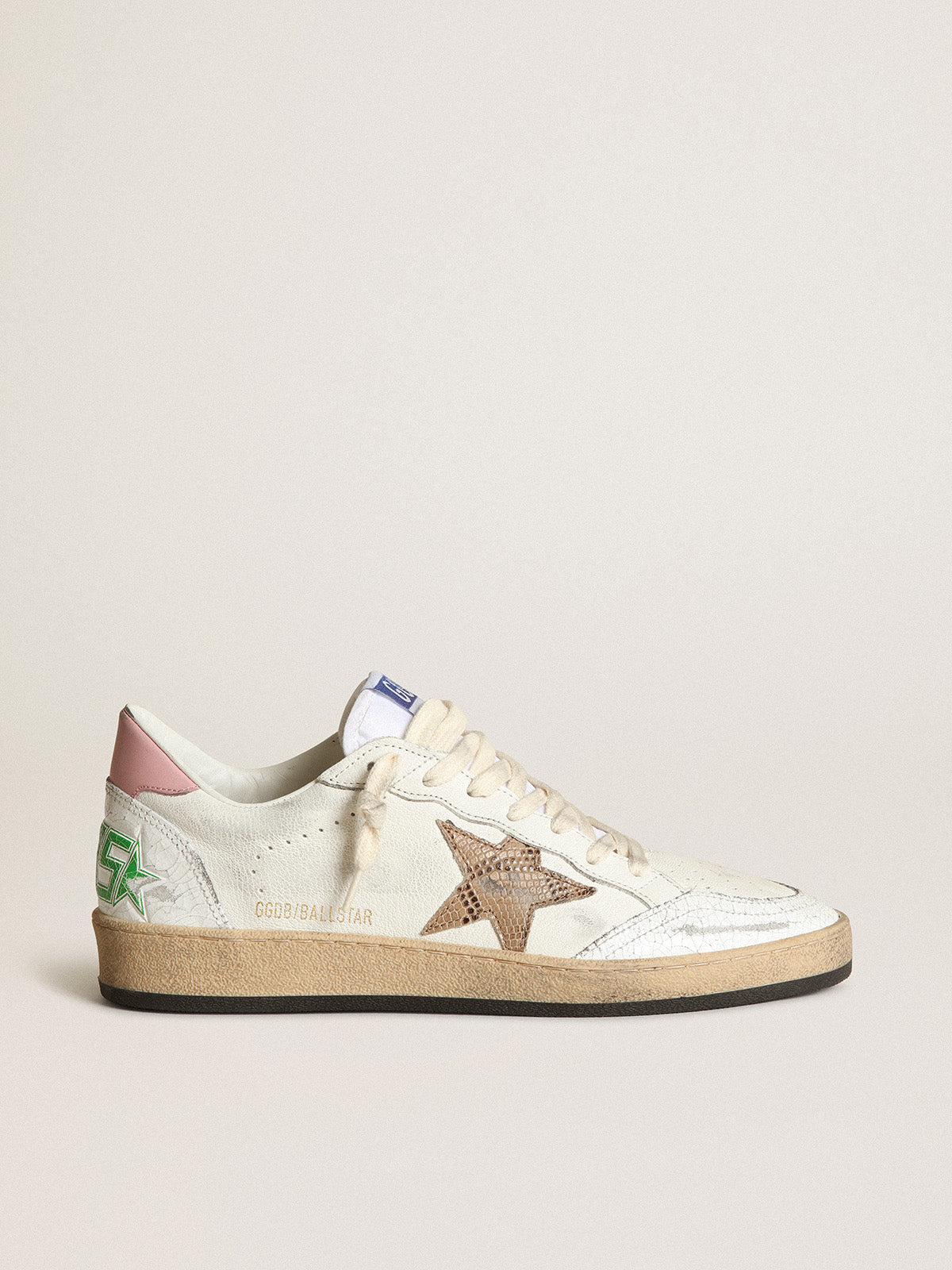 Ball Star in nappa with beige snake-print leather star and pink heel tab| Golden Goose
