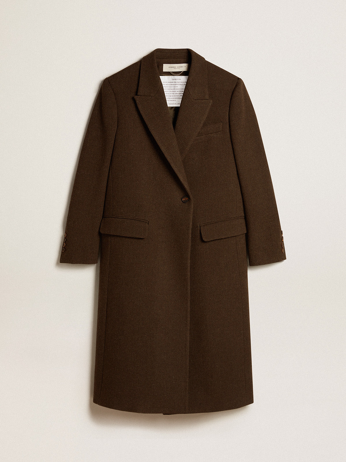 Women's one-and-a-half-breasted coat in bark-colored wool| Golden Goose