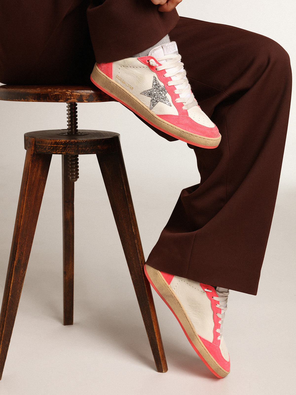 Women's Ball Star in white nappa with glitter star| Golden Goose