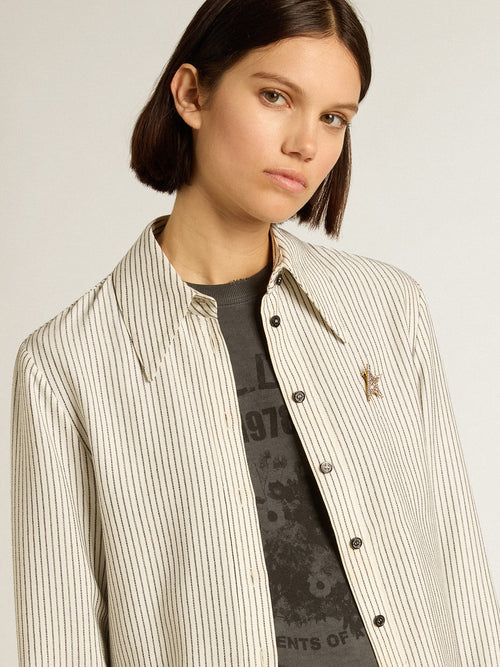 Anthracite cotton T-shirt with print on the front| Golden Goose