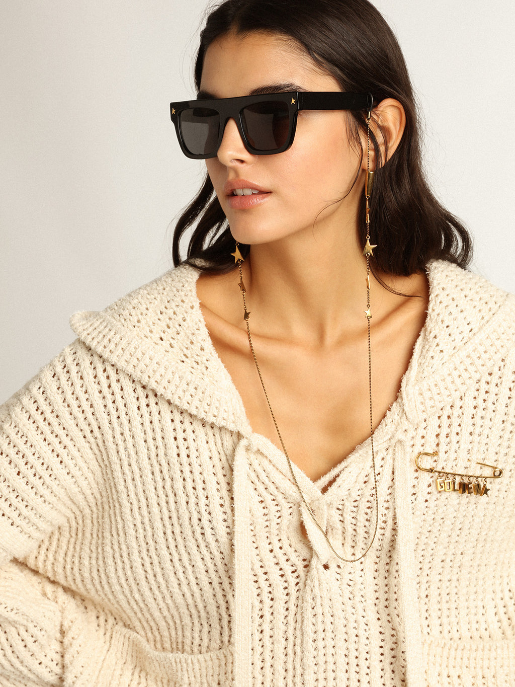 Hooded top in papyrus-colored cotton| Golden Goose